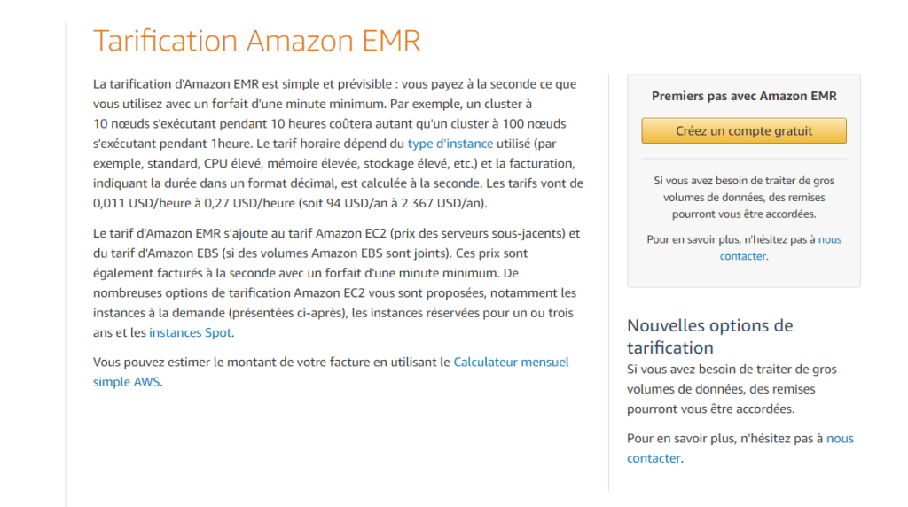 tarification amazon emr