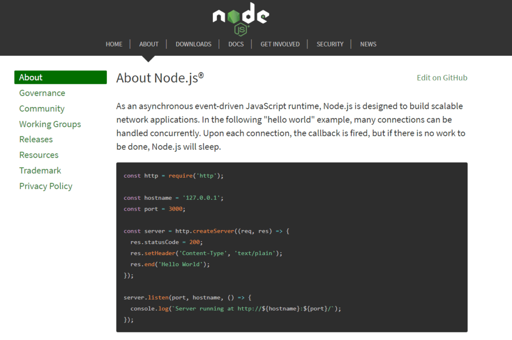technologies web node js