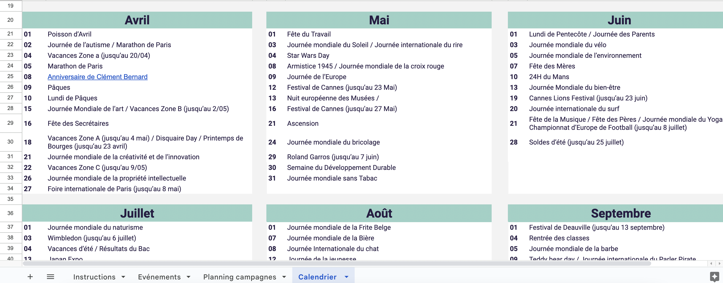 Template] Calendrier & planning des campagnes marketing 2024